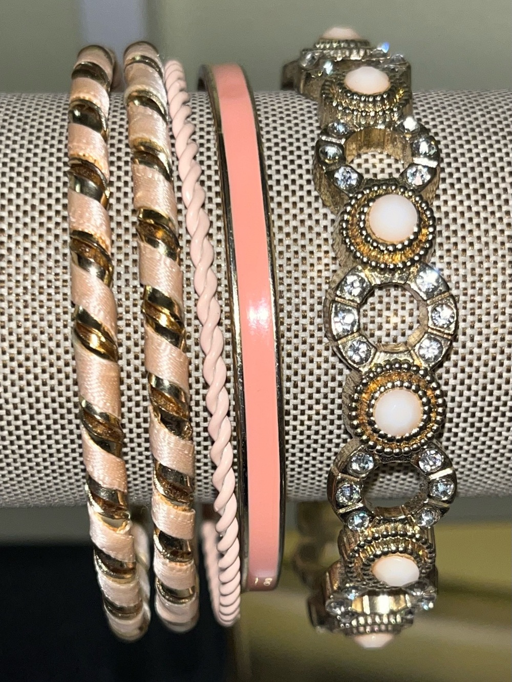 Women's Pink and Gold Mixed Bangle Set - Elegant Stackable Bracelets